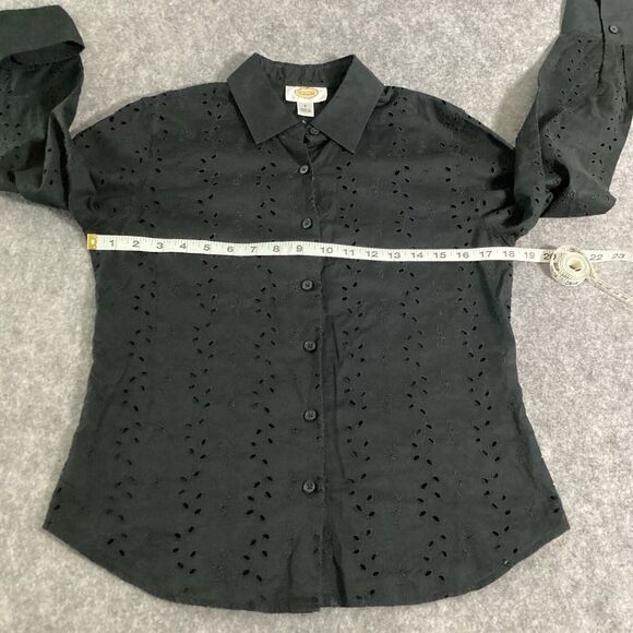 Talbot's Woman Black Eyelet Blouse Button Front Long Sleeves Size 6 Cotton - Picture 9 of 13